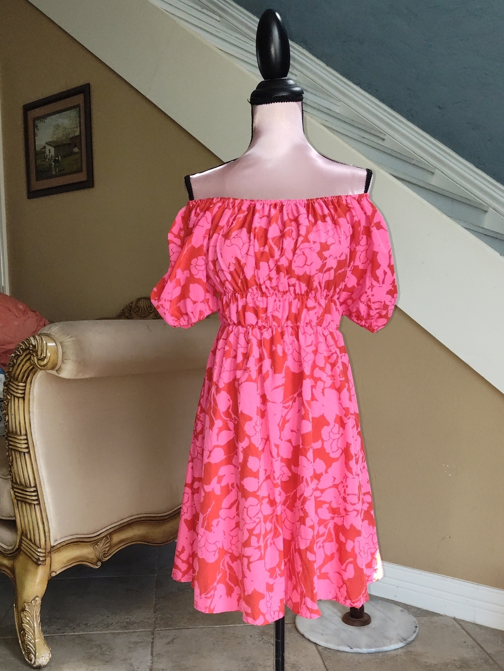 SHEIN Pink & Coral Floral Off-Shoulder Dress
